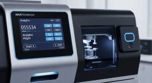 کوانتومتر پیشرفته شرکت ARUN Technology در حال آنالیز نمونه فلزی در یک آزمایشگاه مدرن