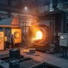 کوره صنعتی مدرن با ذوب فلزات در کارخانه، نمایشی از کوره القایی