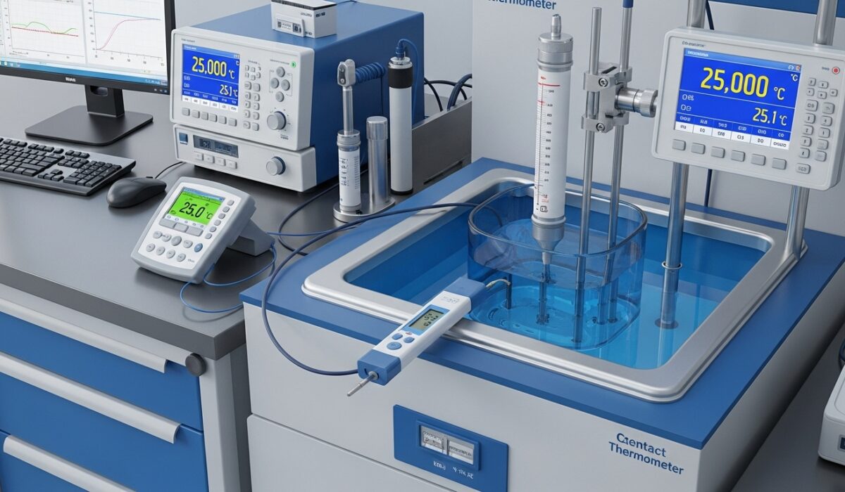 کالیبراسیون ترمومتر در آزمایشگاه صنعتی با ابزارهای دقیق